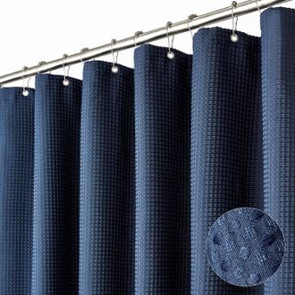 OEM Cortina De Ducha Resistente Con Textura De Tejido Gofrado Para Ba&ntilde;o, Cortina De Ducha Con Peso Y 12 Ganchos De Pl&aacute;stico, 180 X 200 Cm, Azul Marino
