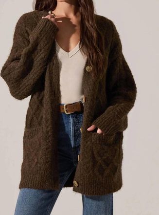 Astr Charli Cable Knit Cardigan Sweater In Brown