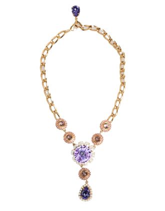 Dolce & Gabbana Gouden Messing Kristal Parelen Paarse Bloemen Hanger Sieraden Ketting