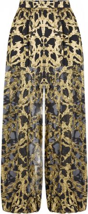 Nina Ricci Gold Marble-Effect Silk Wide-Leg Trousers
