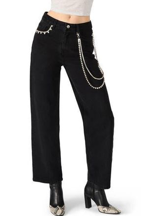 Steve Madden Swift Rhineston Chain Ankle Straight Leg Jeans in Black at Nordstrom Rack, Size 31