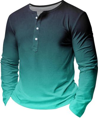 Generic Mens Gradient Henley Shirts Long Sleeve Lightweight Pullover Shirt Casual Fashion Button T-Shirt Basic Tee Tops (UK, Alpha, L, Regular, Regular, 8)