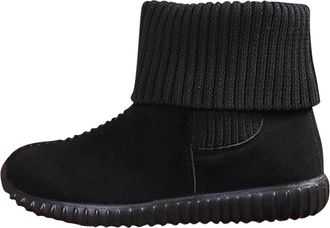 Generic Black Casual Ankle Boots for Women Flat Slip On Round Toe Solid Color Winter Boots Warm and Comfortable Short Boots Ideal for Cold Weather Flock Fabri
