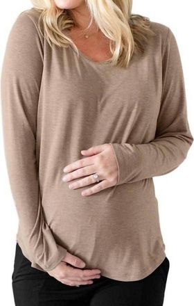 Kindred Bravely Bamboo Nursing And Maternity Long Sleeve T-Shirt In Wheat
