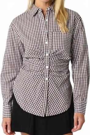 Olivaceous The Hostess Button-Down Top In Brown & White Gingham