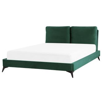 Beliani Cama Con Somier De Terciopelo Verde Esmeralda Negro 160 X 200 Cm Listones Melle