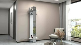 Dmora Mueble De Entrada Violantino, Armario Multifuncional, Perchero De Pared Con Espejo, 50x35h190 Cm, Blanco - Dmora