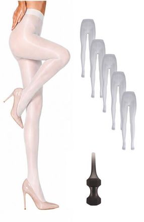 Lechery 5-Pack Glossy Semi-Sheer Opaque Ladder Resistant Party Evening Tights for Women in White at Nordstrom, Size Small