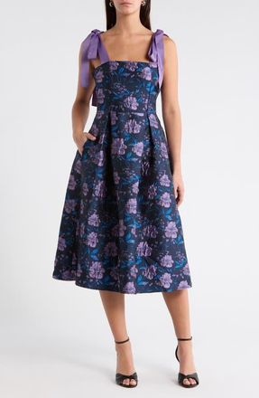 Sugarlips Willa Floral Dina Pleated Midi Dress in Navy-Multi at Nordstrom, Size X-Large