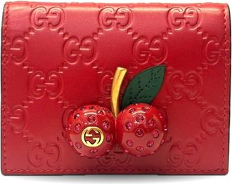 Gucci Cherry Red Red Color Leather Wallet (Bi-Fold) (Pre-Owned)