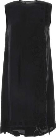 Prada Black Floral-appliqu Midi Dress