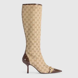Gucci Womens Savoy Boot, White, GG Canvas