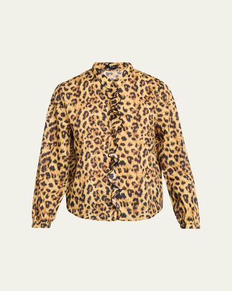 R13 Leopard-Print Cotton Ruffle Blouse