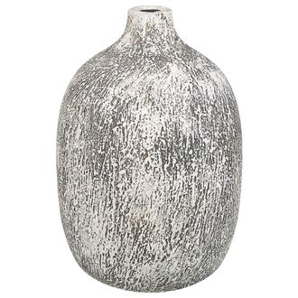 Beliani Florero De Terracota Gris Blanco 36 Cm Aspecto Envejecido Dormitorio