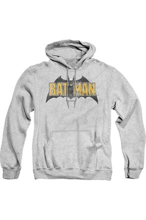 Gildan Batman Vintage Bat Logo On Gray Adult Pull Over Hoodie / Hooded Sweatshirt