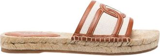 Tod's Rafia en Leren Platte Sandalen - Dames - Sandalen - Beige - 41 EU - Leer - Schoenen