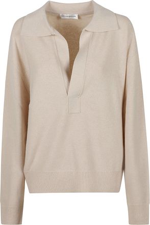 Victoria Beckham Polo Collar V-Neck Ribbed Sweater