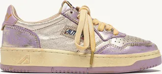 Autry SNEAKERS MEDALIST LOW SUPER VINTAGE IN PELLE PLATINO E LILLA