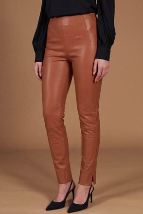 D'Arienzo Leggings in pelle cognac elasticizzata effetto liscio DArienzo, Seleziona Taglia S, Colore Cuoio
