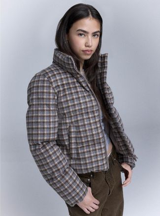 Twik Womens Checkered felt puffer jacket