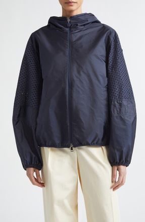 Moncler Zelkova Eyelet Trim Hooded Rain Jacket in Navy Blue at Nordstrom, Size 1