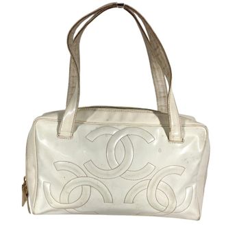 Chanel White Leather Shoulder Bag Tote Bag (Pre-Owned)