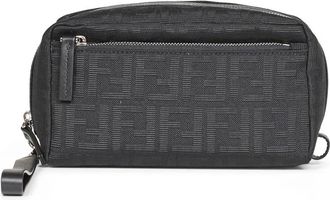 Fendi Double Zip Pouch Small - Heren - Toilettassen - Zwart - ONE Size - Katoen - Tassen