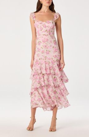 ASTR the Label Alcina Polka Dot Maxi Dress in Pink Multi Floral at Nordstrom, Size X-Small