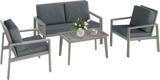 OUTSUNNY 4 Pieces Wooden Garden Furniture Set with Cushions, Light Grey