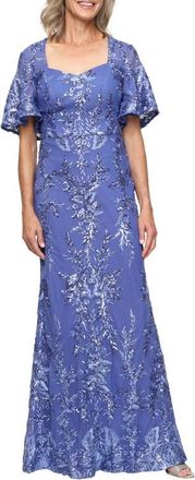 Alex Evenings Sequin Embroidered Mesh Gown in Cornflower at Nordstrom, Size 10P