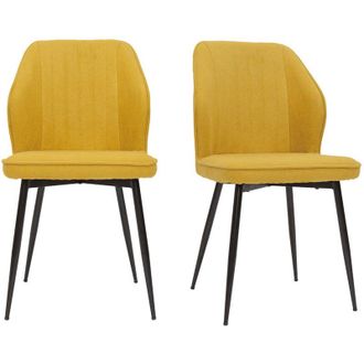 Miliboo Sedie design in tessuto effetto velluto giallo senape e base metallo nero (set di 2) FANETTE
