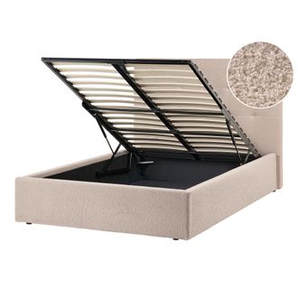 Beliani Cama Con Almacenaje Moderna Tapizado De Boucl&eacute; Con Somier 120 X 200 Cm Beige Lorient
