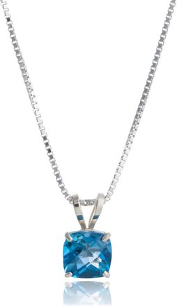 MAX + STONE 14k White Gold 8mm Cushion Cut Gemstone Pendant Necklaces with 18 inch Box Chain