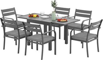OUTSUNNY Set da Esterno con Tavolo Allungabile e 6 Sedie Impilabili Grigio