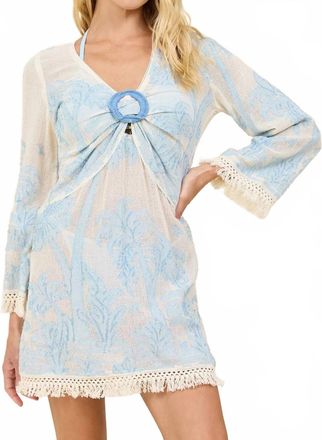 Surf Gypsy O Ring Mini Dress In Ivory/ Blue
