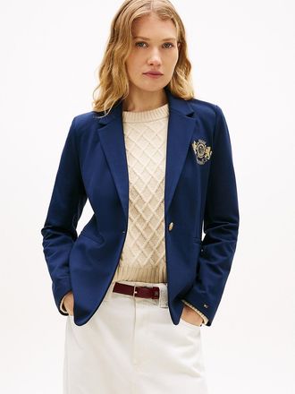 Tommy Hilfiger Womens Embroidered Crest Logo Ponte Blazer - Navy - 10