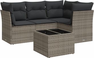 vidaXL Vidaxl - Juego De Sof&aacute;s Jard&iacute;n Con Cojines 5 Pzas Rat&aacute;n Sint&eacute;tico Gris