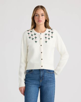 NVLT Womens Floral Neck Cardigan
