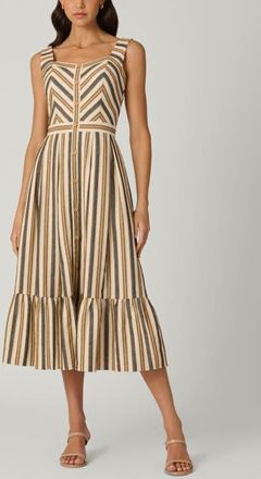 Shoshanna Lyda Contrast Stripe Jacquard Dress in Sand/ivory/jet at Nordstrom, Size 12
