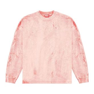 Diesel Sweatshirts, male, Red, L, Ribbed Trim Logo Long Sleeve Sweatshirt