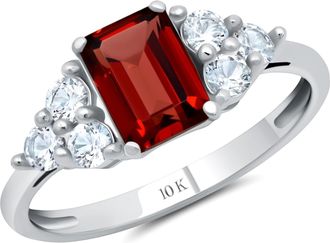 MAX + STONE 10k Yellow or White Gold Gemstone Emerald Cut Birthstone Anniversary Ring