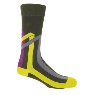 Peper Harow Ribbon Stripe Mens Socks - Pine