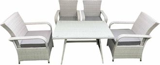 Fimous Outdoor Rattan Garden Furniture Set Patio 4 Chairs Plus Rectangular Dining Table Sets Light Grey Mixed - Fimous