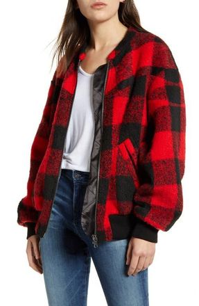 Rebecca Minkoff Brenda Buffalo Check Bomber Jacket in Red/Black at Nordstrom, Size Small