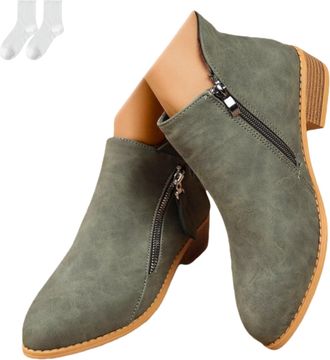 Generic Womens Ankle Boots in A Leather Look, Fashionable Ankle Boots with A Low Block Heel And Side Zipper, Comfortable Boots with A Round Toe for Everyday W