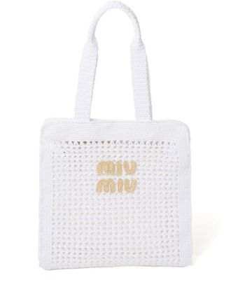 24PF new/MiuMiu ミディアムロゴクロシェトートバッグ Bag White 24PF new/MiuMiu ミディアムロゴクロシェトートバッグ Bag White