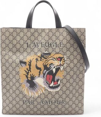 Gucci Borsa tote in tessuto GG Supreme con stampa tigre 2016-2025 - Marrone