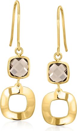 Ross-Simons Smoky Quartz Geometric Drop Earrings in 10kt Yellow Gold