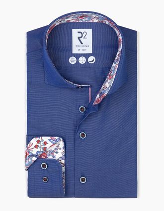 R2 Mens R2 CUT AWAY COLLAR LONG SLEEVED SHIRT BLUE - Size: 46/48