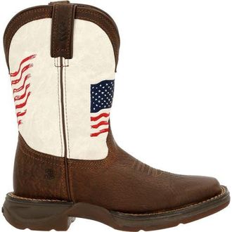 Durango Lil Big Kids Distressed Flag Western Boot in Bay Brown And White at Nordstrom, Size 4.5